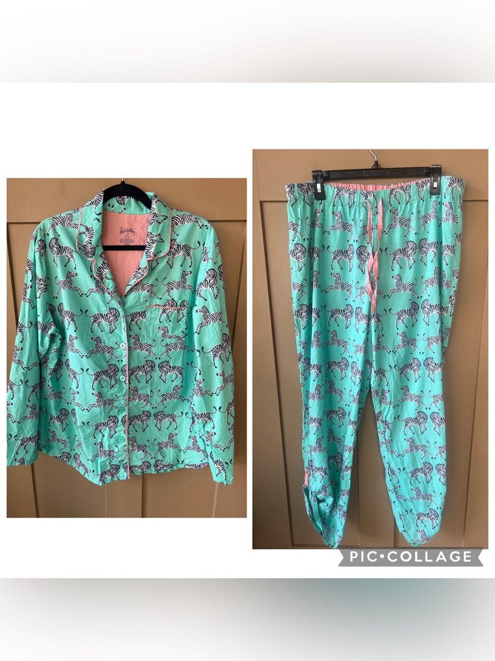 Nick & Nora XXL Zebra Pajama Set Turquoise Cotton Long Sleeve